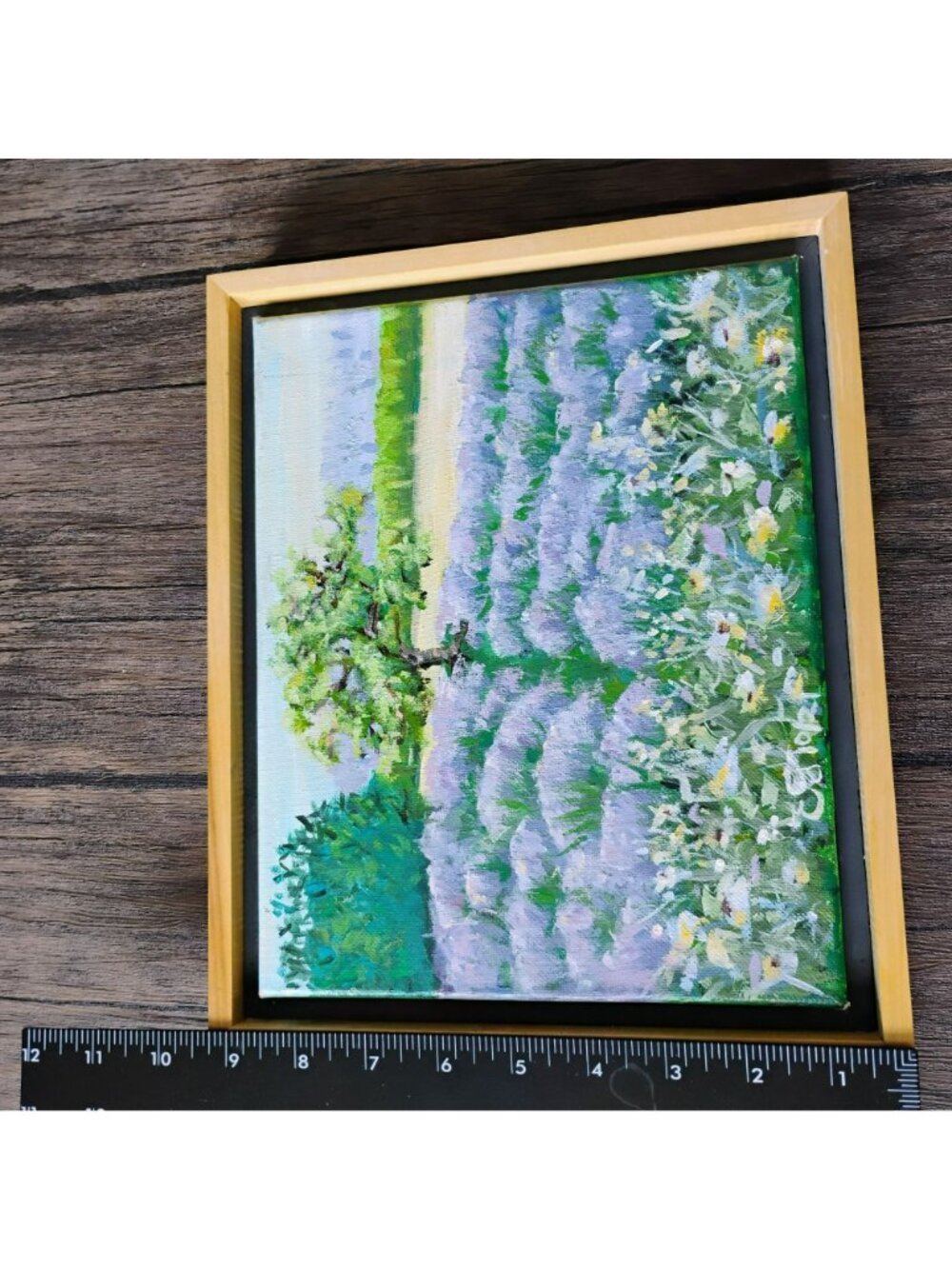 Framed Lavender Field Landscape Oil Painting On Canvas, Signed Original Art 11x9 - Picture 5 of 9